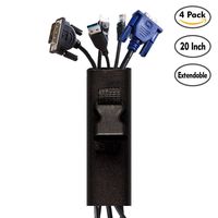 4 Pack Cable Management Sleeve - Zipper Cord Organizer for TV/Computer/Home Entertainment - 20 inch Expandable Neoprene Cable Sleeve with Buckle (Black)