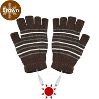 Kbinter USB 2.0 Powered Stripes Heating Pattern Knitting Wool Cute Heated Gloves Fingerless Hands Warmer Mittens Laptop Computer Warm Gloves for Women Men Girls Boys (Brown)