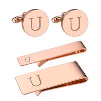 BodyJ4You 4PC Cufflinks Tie Bar Money Clip Button Shirt Personalized Initials Letter U Gift Set