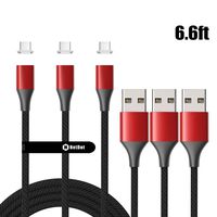 NetDot Gen10 USB-C Nylon Braided Magnetic Fast Charging Cable with Side LED Compatible with Type-c Device(6.6ft/3 Pack red)