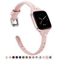TOYOUTHS Slim Strap Compatible with Fitbit Versa/Versa 2/Versa Lite/Versa SE Bands for Women Men Thin Genuine Leather Replacement Wristbands Handmade Watch Band Accessories Diamonds Pink