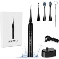 PERSMAX Electric Dental Calculus Remover, Sonic Tooth Tartar Scraper Cleaning Tools with 4 Replaceable Clean Heads, 4 Adjustable Modes, Dental Picks Mirror, USB Charger, Black.