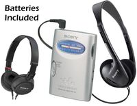 Sony Walkman Compact Portable Lightweight AM/FM Stereo Radio with Convenient Belt Clip, Over the Head Stereo Headphones & Lightweight Studio Monitor Series Swivel Headphones - Batteries Included - Designed for Jogging, Walking, Exercising & Bike Riding