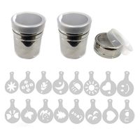Aoyoho 3Pcs Stainless Steel Powder Shaker Icing Sugar Powder Cocoa Flour Coffee Sifter Cooking Tools Lid Chocolate Shaker Cocoa 16 Coffee Art Stencils