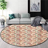 RUGSMAT Romantic Modern Vintage Rugs,Ornamental Tulips with Outline Style Composition Spring Blossom Area Rug - Perfect for Any Place,Diameter-55 Inch Pale Sea Green Ruby Peach