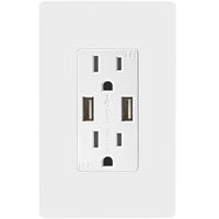 TOPGREENER TU2154A-W High Speed USB Charger Outlet, USB Wall Charger, Electrical Outlet with USB, 15A TR Receptacle, Screwless Wall Plate, for iPhone X, iPhone 8 / 8 Plus, Samsung Galaxy and more, TU2154A, White