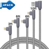 90 Degree Right Angle Lightning iPhone Cable, Nylon Braided iPhone Charger-4pack 3/6/6/10FT Compatible with iPhone Xs MAX XR X 8 8 Plus 7 7 Plus 6s 6s Plus 6 6 Plus and More