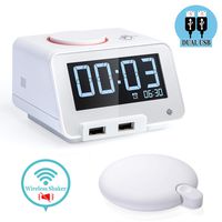 Homtime Alarm Clocks with Wireless Shaker: 3 Level Intense Vibrating Shaker for Heavy Sleepers/Deaf/Hearing Disorder - Digital Alarm Clocks with Speaker & Dual Charging Ports (White)