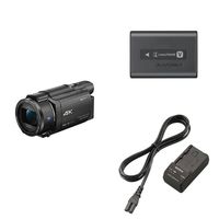 Sony FDRAX53/B 4K HD Video Recording Camcorder (Black) & Sony NP-FV70A V-Series Rechargeable Digital Camera Battery Pack, Black & Sony BCTRV Travel Charger -Black