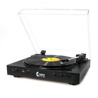 VMO Fully Automatic USB Belt-Drive Stereo Turntable, Vinyl Record Player with Moving Magnet Cartridge, Vinyl-To-MP3, and PH/Line out Modes Black