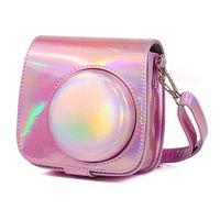 Ngaantyun Camera Case Colorful Laser Protective Bag with Shoulder Strap Compatible with Fujifilm Instax Mini 9 Mini 8 Instant Film Camera - Pink