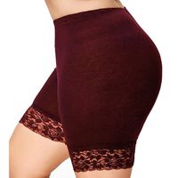 ANJUNIE Womens Plus Size Mid Waist Slim Underpant Lace Hot Shorts Elastic Sports Pants Trousers Trunks(Wine Red,L)