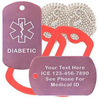 Custom 2 Pack - Diabetic Medical Alert ID Necklaces with Pink Custom Tags, Red Silencers, and 30'' USA Chains