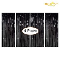 Foil Fringe-Backdrop-12FTX8FT-Black Tinsel Metallic Fringe Curtains Shinny Party Accessory(Pack of 4)