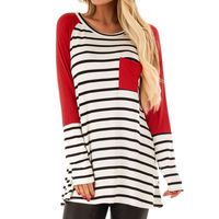 Hemlock Long Women Shirts Long Sleeves Top Spring Stripe Blouse Tees Women Office Shirts (L, Red)