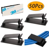 Chengcaifengye 50 pcs Adhesive Cable Clips Ethernet Cord Organizers Wire Clamps Cable Management Drop Wire Holder for Car, Office and Home