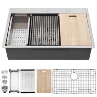 Kichae 33" x 22" Drop Kitchen Sink Workstation - Handcrafted Topmount Drop-In 18 Gauge Stainless Steel Single Bowl Ledge Workstation Sink