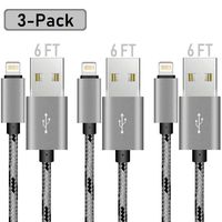 MFi Certified iPhone Charger Lightning Cable 3-Pack 6FT Extra Long Nylon Braided USB Charging & Syncing Cord Compatible iPhone Xs/Max/XR/X/8/8Plus/7/7Plus/6S/6S Plus/SE/iPad and More (Grey)