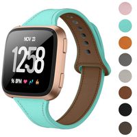 DAIKA Leather Bands Compatible with Fitbit Versa/Versa 2/Versa Lite for Women Men Slim Soft Replacement Strap for Fitbit Versa Smart Watch(L/6.8"-8.9",Mint Green)