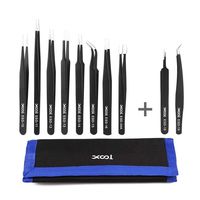 XOOL Precision Tweezers Set, ESD Tweezers Set Anti-Static Stainless Steel Tweezers Non-magnetic Tweezers Set Blackhead Remover with Storage Bag for Jewelry, Craft, Electronics, Laboratory Work 10 PCS