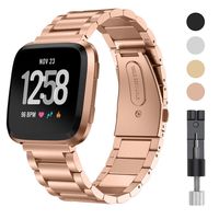 Tinkel Replacement Metal Bands Compatible with Fitbit Versa Stainless Steel Metal Bracelet Strap Adjustable Replacement Strap for Women Men
