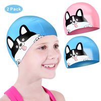 aegend Kids Swim Cap (Age 10-12), 2 Pack, Cute Junior Swimming caps, 2 Pack, Blue & Pink