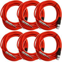 Seismic Audio - SATRXL-F25Red-6Pack - 6 Pack of 25 Ft XLR Female to 1/4" TRS Patch Cable Snake Cords Balanced - Red