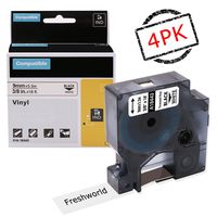 Freshworld Compatible Label Tape Replacement for 3/8Inch Dymo Rhino Permanent Vinyl Industrial 18443 Tape,for DYMO 4200,5000,5200,6000,RhinoPro Label Maker, LabelWriter,Black on White,9mm x 18ft,4Pack