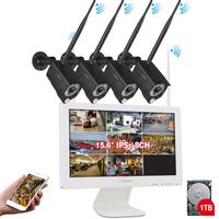 LONNKY All-in-One Wireless Full HD 1080P Security Camera System with 15.6" Monitor,8CH WiFi NVR with 1TB HDD, 4PCS 2MP Outdoor Bullet IP Cameras,Audio Recording,PIR Heating Sensor