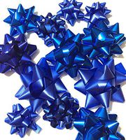 36-50 Peel-n-Stick Bows Luxury Designer Assortment - Metallic, Iridescent, Holographic, Glitter, Swirls, Matte, Classic Lacquer Finishes in a Variation of Sizes (Blue)