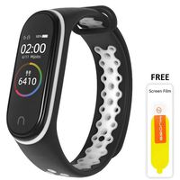 Mijobs Mi Band 3 Strap, Replacement Wristband for Xiaomi Mi Band 4 Sport Version Soft Silicone Wrist Strap Anti-Lost Perforation Double-Color Waterproof Replacement Wristband Strap (Black and White)