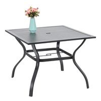 PHI VILLA 37" Outdoor Patio Bistro Metal Steel Slat Dining Table with Umbrella Hole