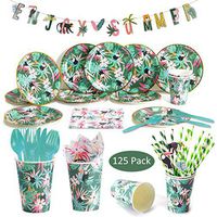125 Pack Hawaiian Party Disposable Tableware Set, DreamJ Hawaiian Luau Party Supplies with Plates, Banner, Forks, Cups and Napkins Perfect for Birthdays and Summer Luau Serves 12