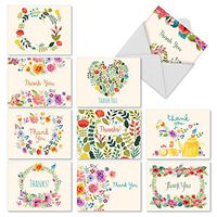 Thank You and Gratitude Cards (Box of 10), All Occasions ‘Grateful Greetings' Note Cards, Stationery Set for Weddings, Baby Showers, Thanksgiving 4 x 5.12 inch M2364TYG
