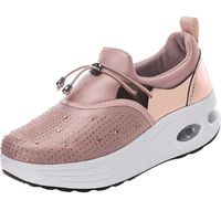 ANJUNIE Women Thick Bottom Sneakers Swaying Shoes Rhinestone Leisure Walking Shoes (Pink,6.5USUS)