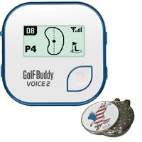 BUNDLE: 2017 Golf Buddy Voice 2, Blue + Custom Ball Marker and Hat Clip - American Eagle