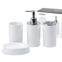 CERBIOR Bathroom Accessories Set 4 Piece Bath Ensemble Includes Soap Dispenser, Toothbrush Holder, Toothbrush Cup, Soap Dish for Decorative Countertop and Housewarming Gift, White