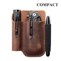 EDC Leather Pocket Pouch, Knife Organizer Pouch, Pocket Slip, EDC Carrier, with Pen Loop, Everyday Carry Organizers, Full Grain Leather. Chestnut.