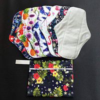 7pcs Set Resuable Menstrual Pads Including 1pc Mini Wet Bag +6pcs Reusable Washable Stay Dry Organic Bamboo White 25cmCloth Menstrual Pads/Women Sanitary Pads/Mama Panty Liners