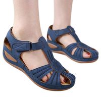 Dermanony Women's Comfortable Sandals Vintage Ankle Hollow Round Toe Wedge Sandals Soft Sole Casual Shoes