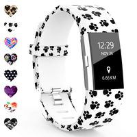TreasureMax Compatible with Fitbit Charge 2 Bands for Women/Men,Silicone Fadeless Pattern Printed Replacement Floral Bands for Fitbit Charge 2 HR Wristbands