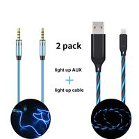 iChase Light Up Charging Cable (Advanced Current Visible Flowing EL LED Lights)-3ft, and Light Up AUX Cable (Blinks with The Beat of The Music)-3ft (Blue+AUX)