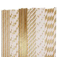 Gold Foil Paper Straw Mix - Gold, White - Striped, Polka Dot, Chevron, Star (100)