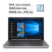 HP 2019 Newest 15.6 Inch HD Laptop (Intel Quad Core i7-8550U up to 4.0 GHz, 16GB RAM, 256GB SSD + 2TB HDD, Intel HD Graphics 620, WiFi, Bluetooth, DVD, HDMI, Windows 10) (Silver)