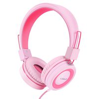 LORELEI X2 Headphone for Kids with Microphone Volume Control 3.5mm Plug Tangle-Free Nylon Cord,Over-Ear/On-Ear Kids Headphones for Girls/Boys/Teens/School/Plane/Smartphone/Tablet(Pink/Rosy