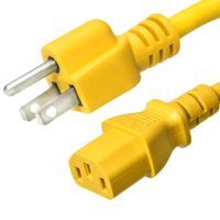 NEMA 5-15P to C13 Power Cord - Yellow, 10 Foot, 15A/125V, 14/3 AWG - Iron Box Part # IBX-2821-10