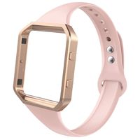 AKALE Sport Bands Compatible with Fitbit Blaze, Slim Replacement Narrow Silicone Strap Wristband with Metal Frame Compatible for Fitbit Blaze Smart Fitness Watch-Sand Pink-Small-A