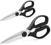 Multifunction Kitchen Scissors 2-Piece Set WELLSTAR, Heavy Duty Food Shears for Chicken Meat Vegetable Fish Herb Poultry Stainless Steel Cooking Scissors with Comfortable Handle Scissors Set (Black)