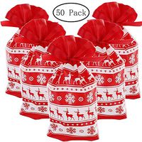 50 Pcs Christmas Plastic Drawstring Gift Candy Bags Christmas Party Supplies & Decorations