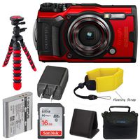 Olympus Tough TG-6 Waterproof Digital Camera (Red) + Pixibytes Basic Bundle + Underwater Package